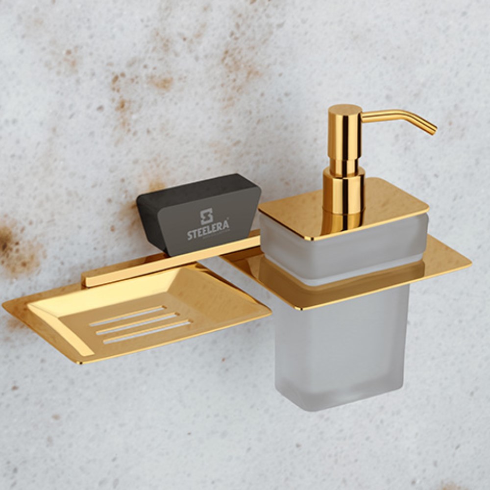 Steelera ST-DZGB - 011 Soap Dish With Liquid Soap Dispenser - Dazzle Gold/Black